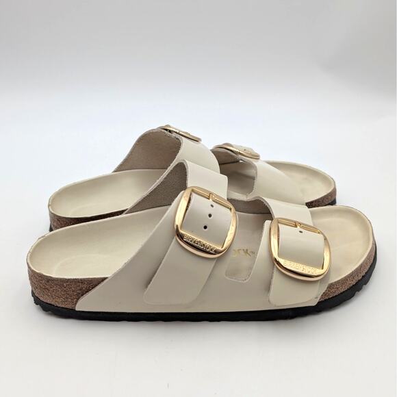 Birkenstock Arizona Big Buckle Leather Sandals High Shine Ecru Sz US W9/M7 EU40 - Picture 3 of 12